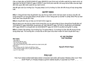 Quyết định 1540/QĐ-BTP 2018 công bố thủ tục hành chính trợ giúp pháp lý Bộ Tư pháp