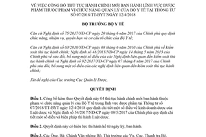 Quyết định 3949/QĐ-BYT 2018 công bố thủ tục hành chính lĩnh vực dược phẩm Bộ Y tế