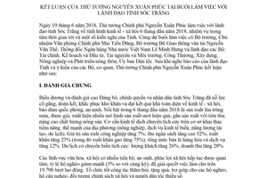 Thông báo 240/TB-VPCP 2018 kết luận Thủ tướng tại buổi làm việc với lãnh đạo tỉnh Sóc Trăng