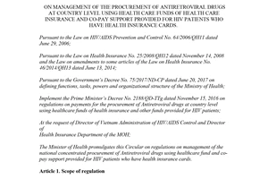Circular 28/2017/TT-BYT management of the procurement of HIV Antiretroviral drugs