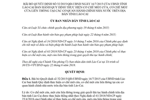Quyết định 16/2018/QĐ-UBND bãi bỏ 32/2015/QĐ-UBND cơ chế một cửa liên thông Lào Cai