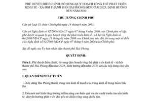 Quyết định 821/QĐ-TTg 2018 Quy hoạch tổng thể phát triển kinh tế xã hội Hải Phòng đến 2025