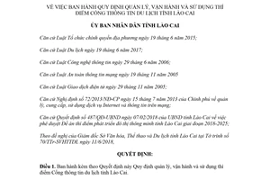 Quyết định 1873/QĐ-UBND 2018 quản lý vận hành sử dụng thí điểm Cổng thông tin du lịch Lào Cai