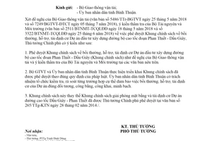 Công văn 881/TTg-CN 2018 chính sách bồi thường hỗ trợ tái định cư Dự án Phan Thiết Dầu Giây