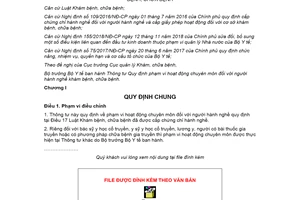 Thông tư 35/2019/TT-BYT phạm vi hoạt động chuyên môn đối với người hành nghề khám chữa bệnh