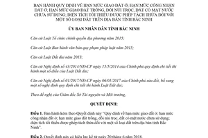 Quyết định 11/2018/QĐ-UBND hạn mức giao đất ở đất trống đất có mặt nước chưa sử dụng Bắc Ninh