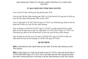 Quyết định 11/2018/QĐ-UBND thi đua khen thưởng Thái Nguyên