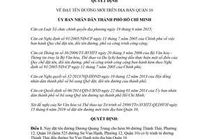 Quyết định 2750/QĐ-UBND 2018 đặt tên đường mới Quận 10 Hồ Chí Minh