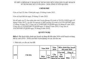 Nghị quyết 92/NQ-CP 2018 điều chỉnh quy hoạch sử dụng đất kế hoạch sử dụng đất Tuyên Quang
