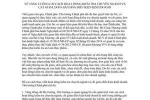 Chỉ thị 20/CT-TTg 2018 hoạt động kiểm tra chuyên ngành cắt giảm đơn giản hóa điều kiện kinh doanh