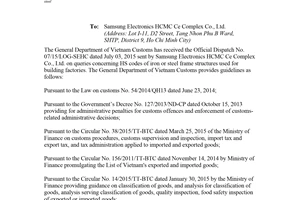 Official Dispatch 7920/TCHQ-TXNK 2015 queries concerning factory frame structures made iron steel