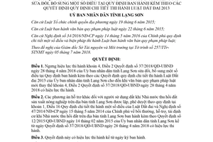 Quyết định 45/2018/QĐ-UBND ngưng hiệu lực khoản 4 Điều 2 Quyết định 37/2018/QĐ-UBND Lạng Sơn