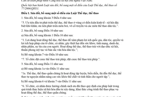 Law 26/2018/QH14 amendments to Physical Training and Sports