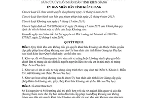 Quyết định 17/2018/QĐ-UBND khu vực không đấu giá quyền khai thác khoáng sản Kiên Giang
