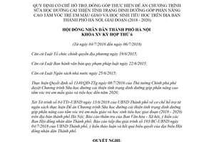 Nghị quyết 06/2018/NQ-HĐND hỗ trợ thực hiện Chương trình Sữa học đường Hà Nội 2018 2020