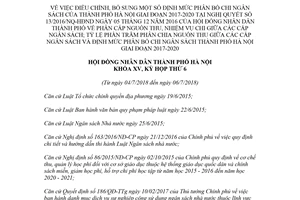 Nghị quyết 02/2018/NQ-HĐND điều chỉnh phân bổ chi ngân sách tại 13/2016/NQ-HĐND Hà Nội