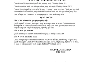 Quyết định 14/2018/QĐ-UBND bãi bỏ văn bản quy phạm pháp luật Cần Thơ