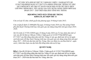 Nghị quyết 12/2018/NQ-HĐND sửa đổi 12/2017/NQ-HĐND hỗ trợ xây dựng nông thôn mới Sóc Trăng