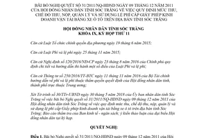 Nghị quyết 14/2018/NQ-HĐND bỏ Nghị quyết lệ phí cấp Giấy phép kinh doanh vận tải ô tô Sóc Trăng