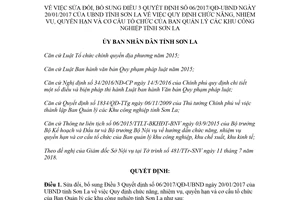 Quyết định 20/2018/QĐ-UBND sửa đổi nhiệm vụ cơ cấu tổ chức Ban Quản lý khu công nghiệp Sơn La