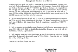 Công văn 5339/BNN-XD 2018 áp dụng quy chuẩn trong thiết kế công trình thủy lợi