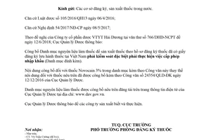 Công văn 13536/QLD-ĐK 2018 công bố nguyên liệu làm thuốc không cần cấp phép nhập khẩu