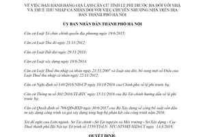 Quyết định 3023/QĐ-UBND 2018 bảng giá tính lệ phí trước bạ nhà Hà Nội