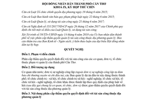 Nghị quyết 01/2018/NQ-HĐND phân cấp thẩm quyền quyết định tài sản công Cần Thơ