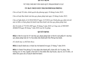 Quyết định 19/2018/QĐ-UBND bãi bỏ văn bản quy phạm pháp luật Hải Phòng