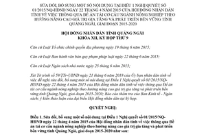 Nghị quyết 02/2018/NQ-HĐND sửa đổi 01/2015/NQ-HĐND tái cơ cấu ngành nông nghiệp Quảng Ngãi