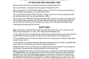Quyết định 20/2018/QĐ-UBND tiêu chuẩn sử dụng thiết bị chuyên dùng Đồng Tháp