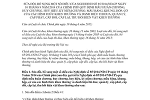 Nghị định 101/2018/NĐ-CP sửa đổi Nghị định 85/2014/NĐ-CP mẫu huân chương huy chương