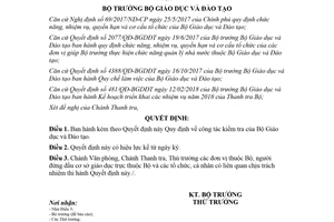 Quyết định 2692/QĐ-BGDĐT 2018 quy định về công tác kiểm tra của Bộ Giáo dục và Đào tạo