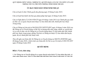 Quyết định 56/2018/QĐ-UBND chức năng quyền hạn cơ cấu tổ chức Sở Thông tin Ninh Thuận