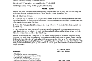 Quyết định 911/QĐ-TTg 2018 Quy trình vận hành liên hồ chứa trên lưu vực sông Trà Khúc