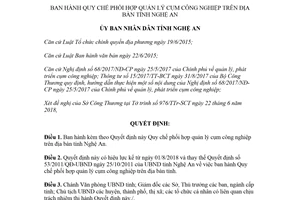 Quyết định 30/2018/QĐ-UBND Quy chế phối hợp quản lý cụm công nghiệp Nghệ An