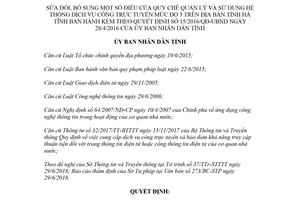 Quyết định 27/2018/QĐ-UBND sửa đổi 15/2016/QĐ-UBND dịch vụ công trực tuyến mức độ 3 Hà Tĩnh