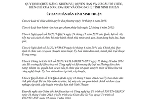 Quyết định 54/2018/QĐ-UBND chức năng nhiệm vụ cơ cấu tổ chức biên chế Sở Khoa học Ninh Thuận