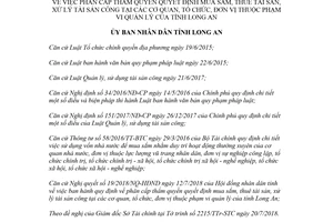 Quyết định 37/2018/QĐ-UBND phân cấp thẩm quyền quyết định mua sắm thuê tài sản công Long An