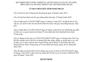 Quyết định 58/2018/QĐ-UBND chức năng nhiệm vụ cơ cấu tổ chức Sở Giao thông vận tải Ninh Thuận