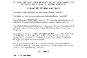 Quyết định 59/2018/QĐ-UBND chức năng nhiệm vụ cơ cấu tổ chức của Sở Văn hóa Ninh Thuận