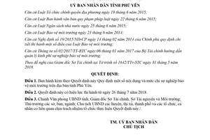 Quyết định 32/2018/QĐ-UBND nội dung mức chi sự nghiệp bảo vệ môi trường Phú Yên