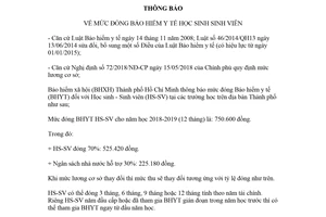 Thông báo 1416/TB-BHXH 2018 mức bảo hiểm y tế học sinh sinh viên ở Thành phố Hồ Chí Minh