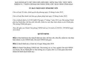 Quyết định 30/2018/QĐ-UBND theo dõi đôn đốc kiểm tra thực hiện nhiệm vụ Ủy ban giao Phú Yên