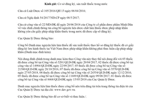 Công văn 13535/QLD-ĐK 2018 đính chính nguyên liệu làm thuốc được phép nhập khẩu