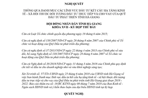 Nghị quyết 04/2018/NQ-HĐND thông qua lĩnh vực đầu tư kết cấu hạ tầng kinh tế xã hội Hà Giang