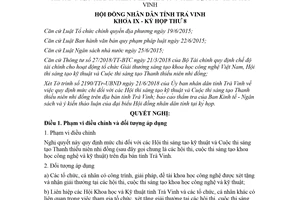 Nghị quyết 65/2018/NQ-HĐND mức chi Cuộc thi sáng tạo Thanh thiếu niên nhi đồng Trà Vinh