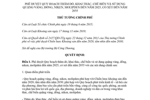 Quyết định 910/QĐ-TTg 2018 Quy hoạch khai thác chế biến quặng vàng đồng niken molipden