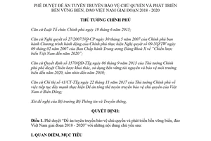 Quyết định 930/QĐ-TTg 2018 bảo vệ chủ quyền phát triển bền vững biển đảo Việt Nam