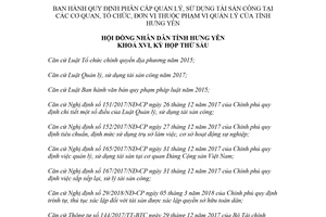 Nghị quyết 145/2018/NQ-HĐND phân cấp quản lý sử dụng tài sản công Hưng Yên